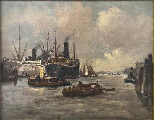 1288, Havengezicht met vletten, stoom- en zeilboot, 1920-1925