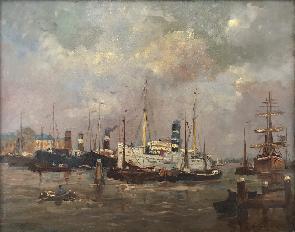 1289, Havengezicht met roeiboot, zeil- en stoomboten, 1920-1925